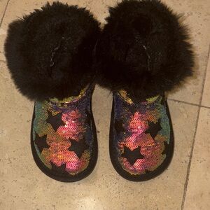 Colorful Sequin Kids Boots with Faux Fur